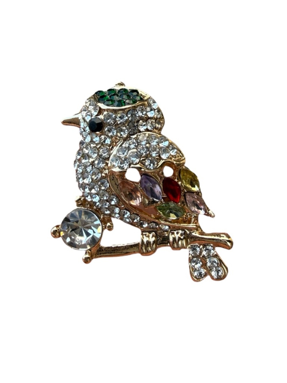 Gold-Tone Rhinestonr Bird Brooch with Multicolor Accents